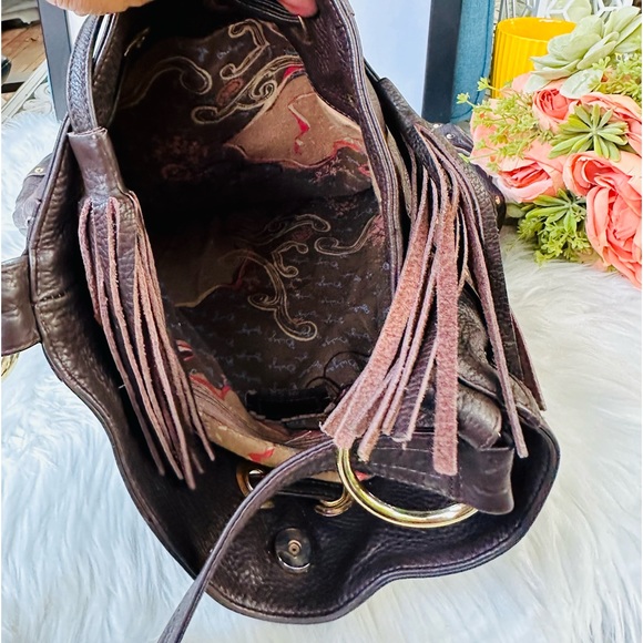 Bulga Brown Leather Drawstring Bag - Picture 10 of 11